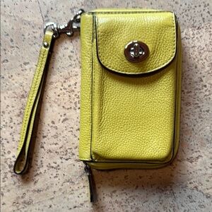 Coach lime Leather Phone Wristlet